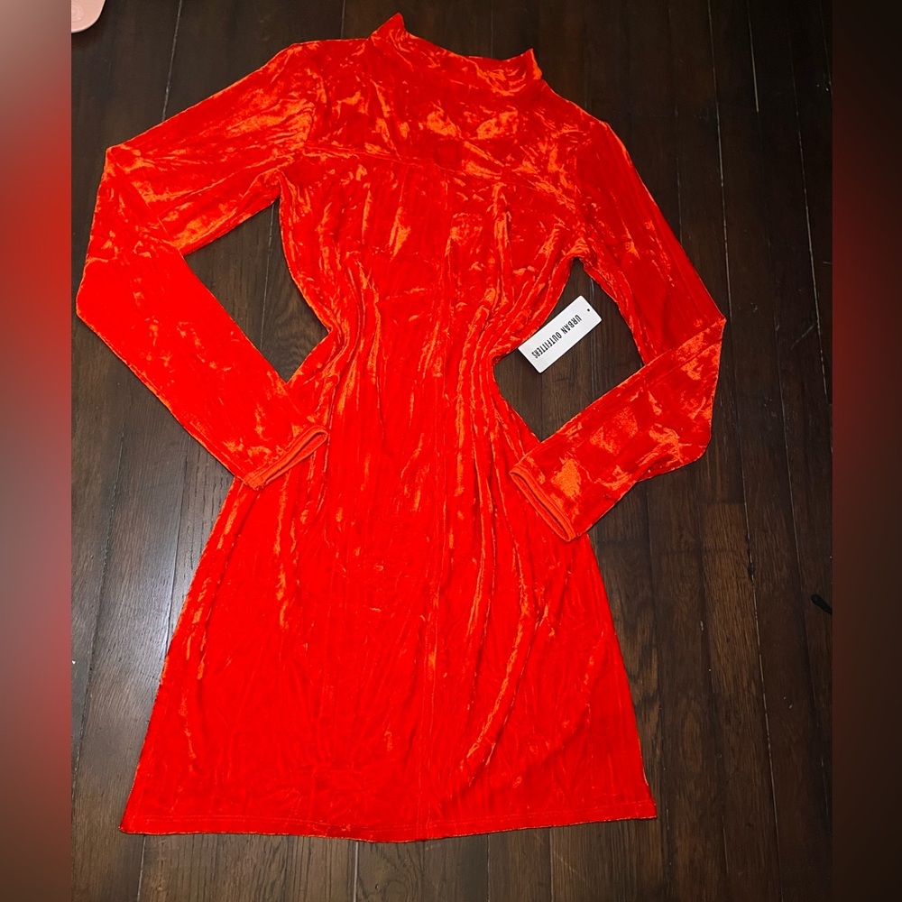 Bold Orange Red Velvet Dress by Urban Outfitters